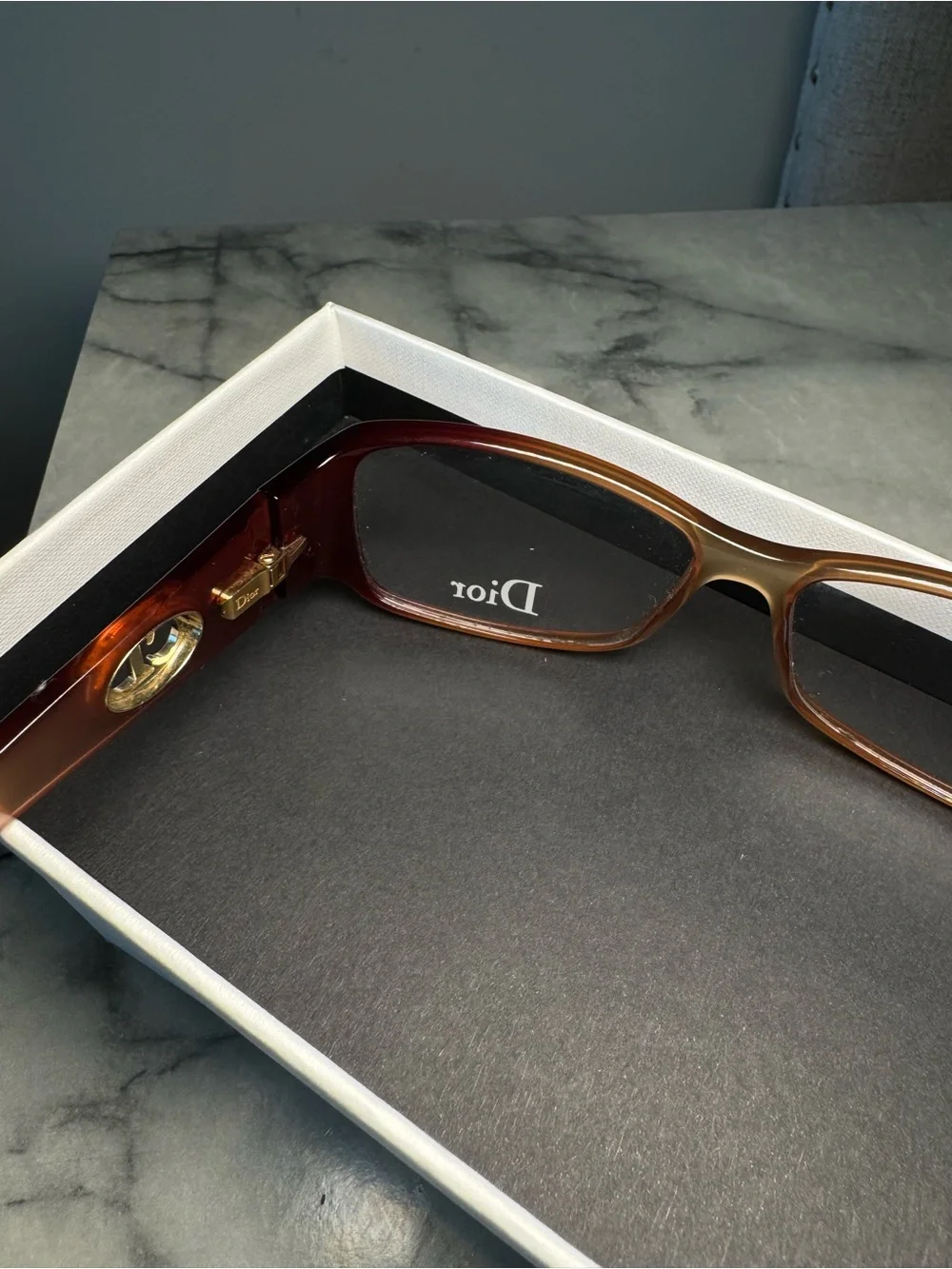 Christian Dior Rectangular Gradient Frames in Burgundy and Amber